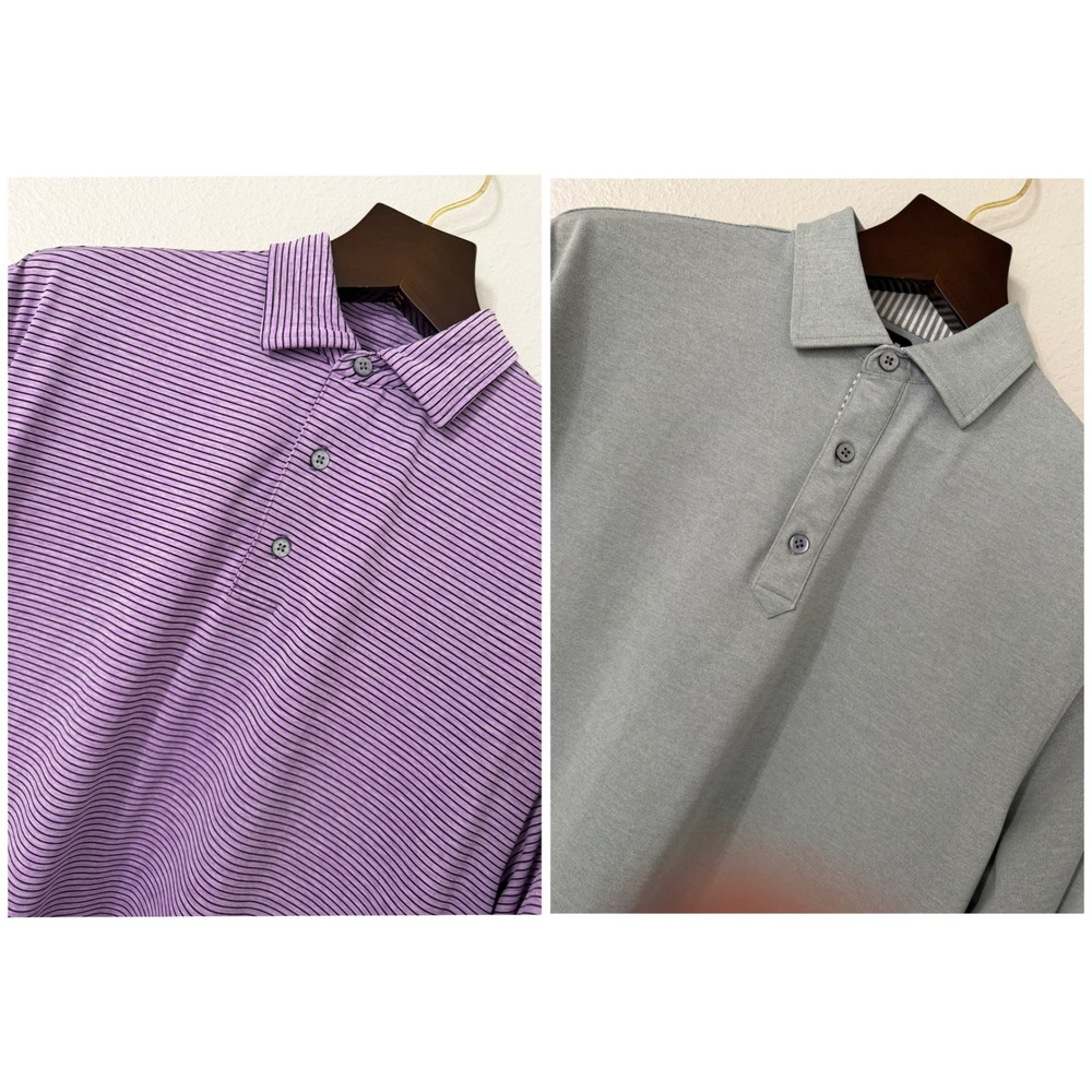 FootJoy FJ Lot of 2 Polo Shirts Large Purple Striped Gray Solid Golf Performance